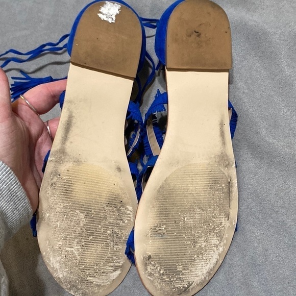 Boho Lace Up Strappy Cut Out Fringe Flat Sandals with Tassels - Picture 4 of 6